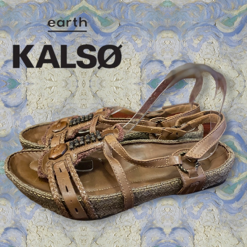 Kalso Earth Shoe Brown Beaded Leather Sandals 10